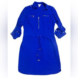 CACHE Shirt Dress Women’s Size 4 Cinch Waist Blue Collared Zip Up